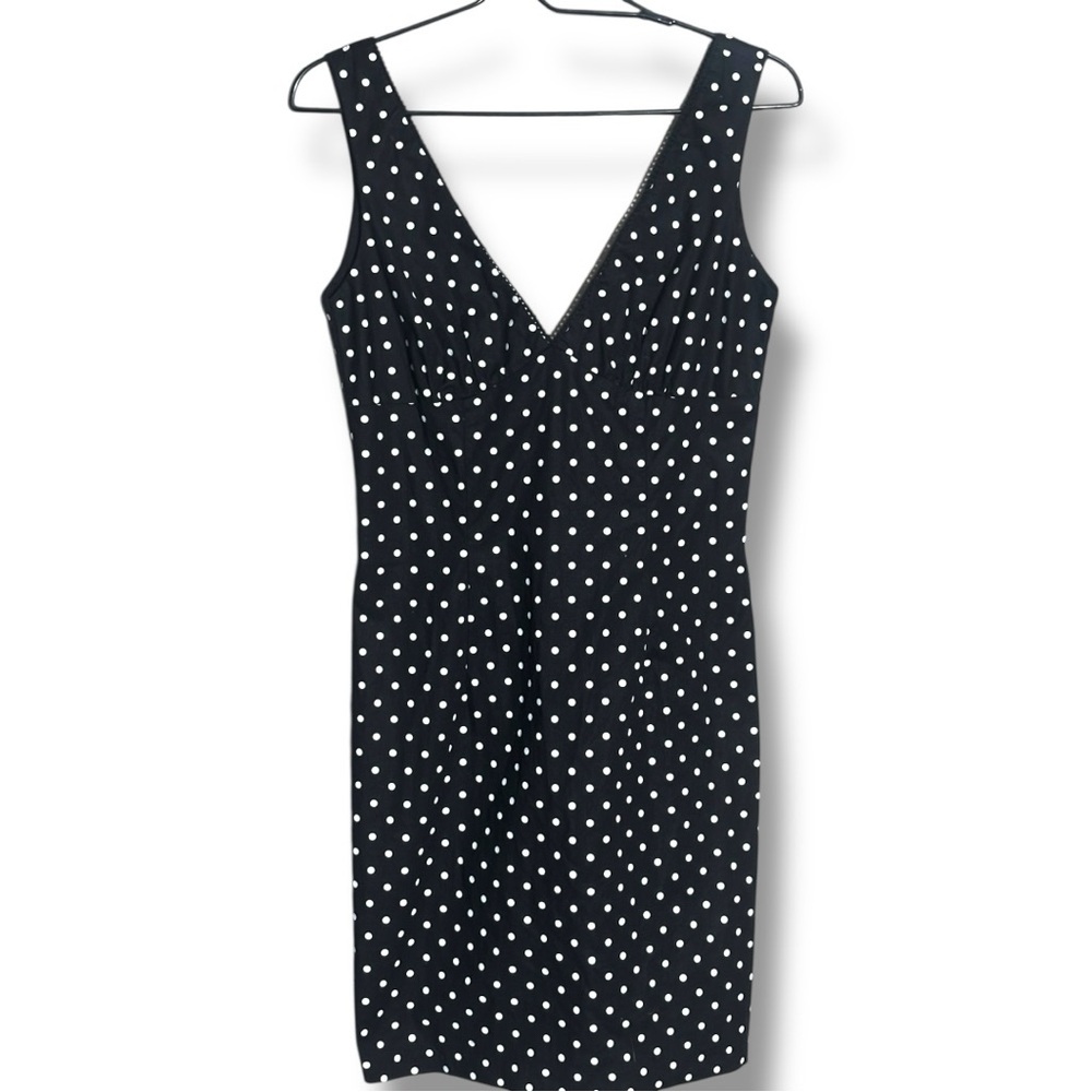 Forever 21 Black and White Polka Dot V-Neck Mini Fitted Sleeve/Backless Dress - Picture 13 of 15